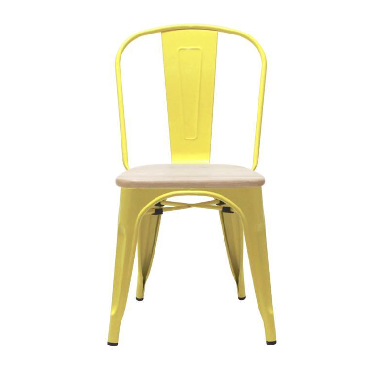 Silla Tolix Réplica con Asiento de Madera Amarilla REMATIME- Depto51